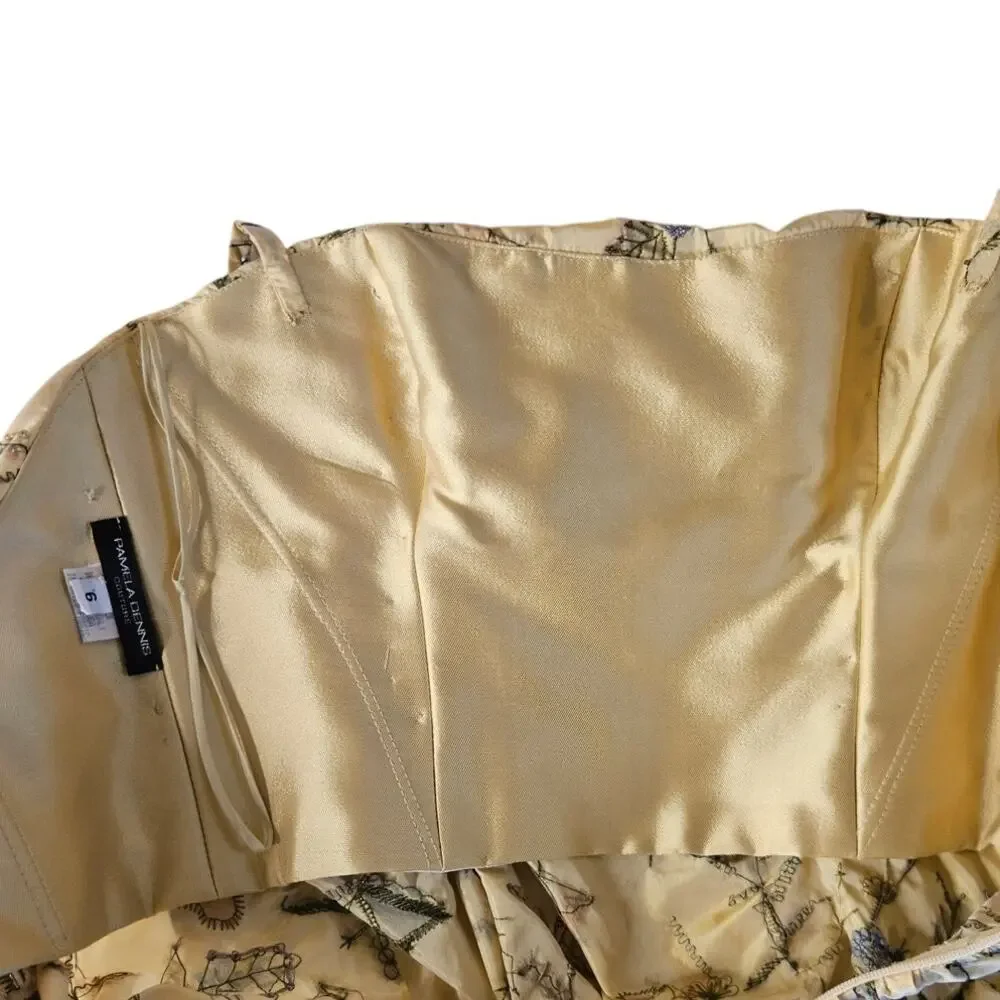 Pamela Dennis Couture Yellow Floral 100% Silk Evening Down Vintage 90's Sz 6 - Picture 5 of 12